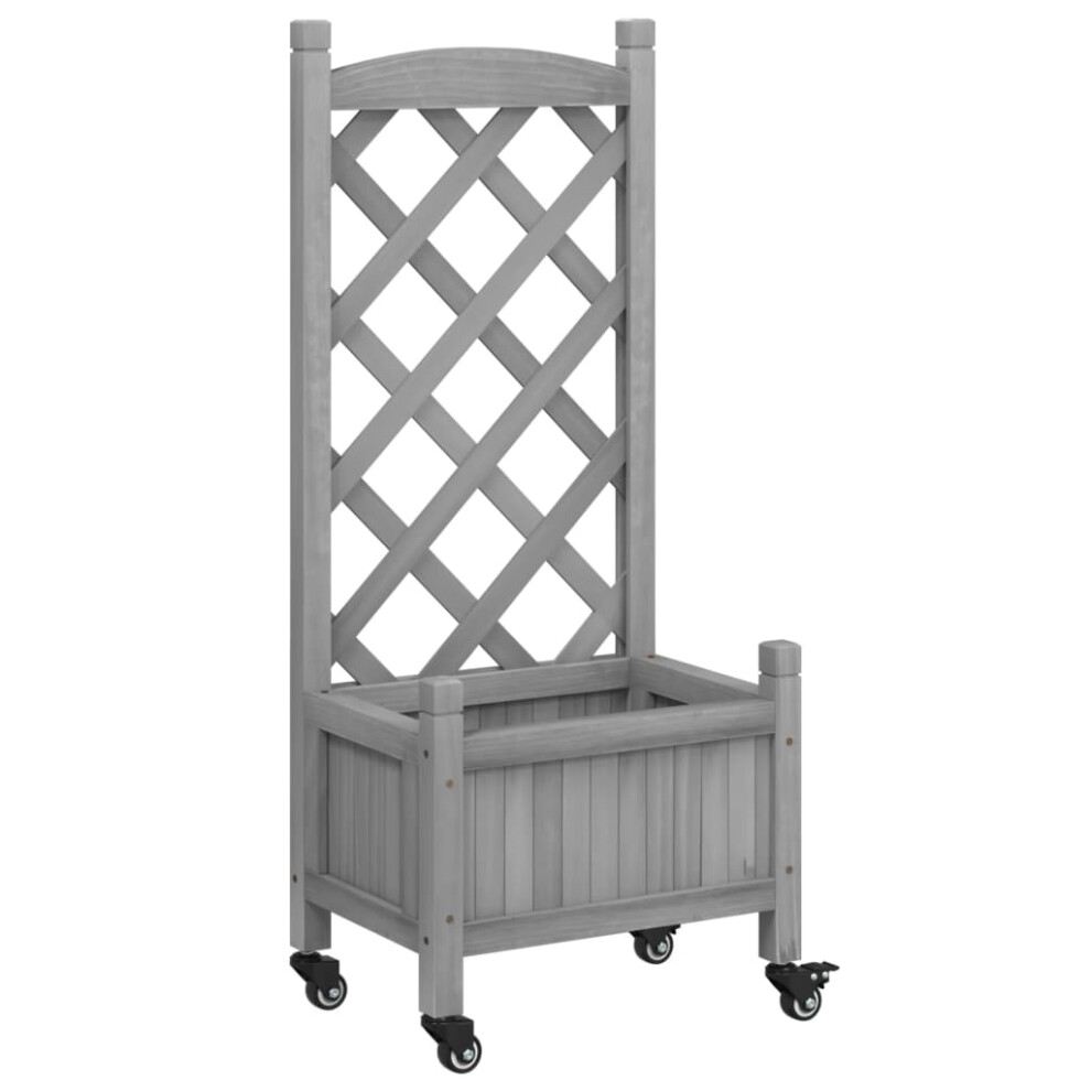 Vidaxl (Grey, 40 X 30 X 97.5 Cm) Planter With Trellis Raised Bed Garden Planter Brown Solid Wood Fir