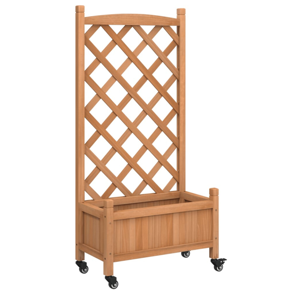 Vidaxl (Brown, 55 X 29.5 X 117.5 Cm) Planter With Trellis Raised Bed Garden Planter Brown Solid Wood Fir