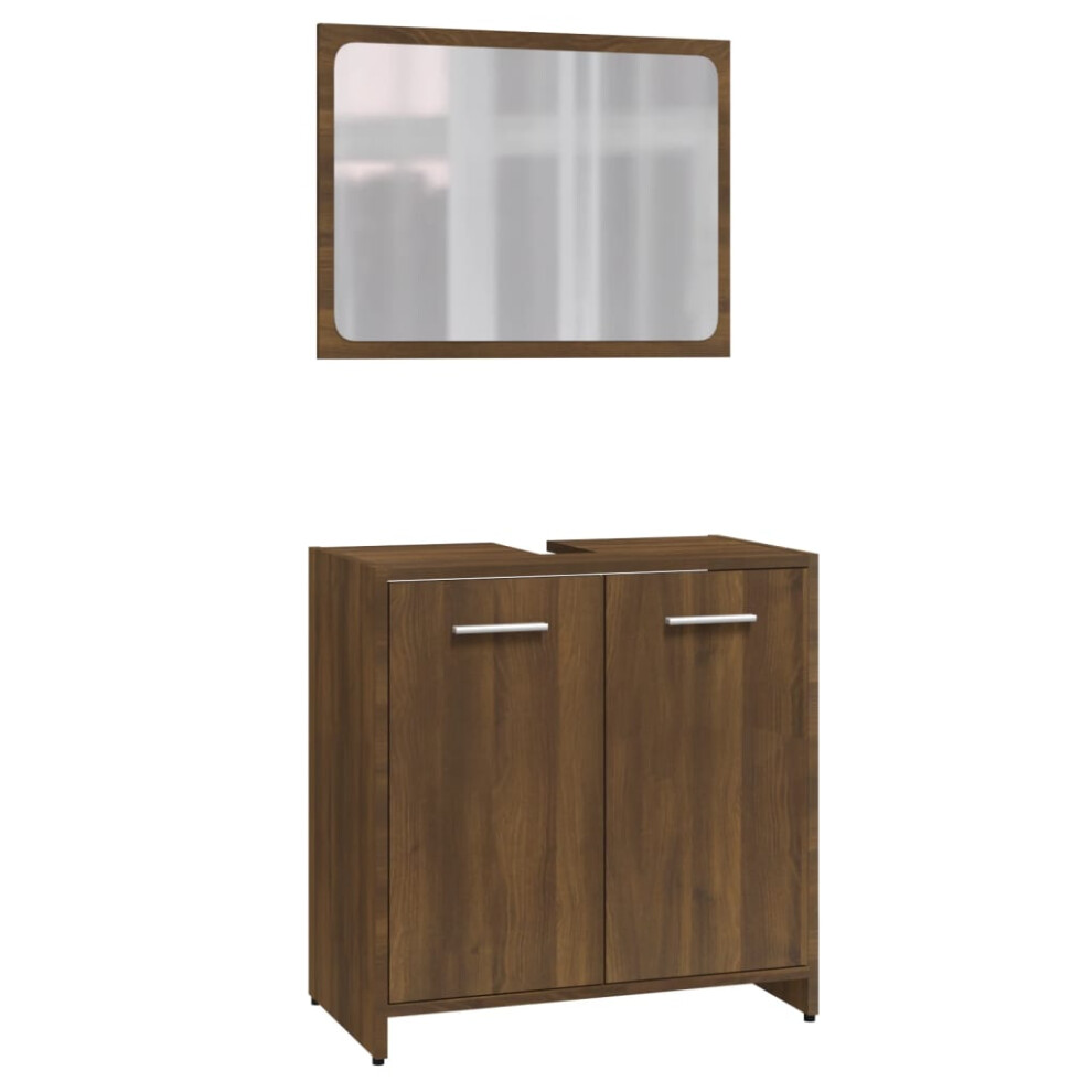 vidaXL Bathroom Furniture Set Brown Oak Engineered Wood Vanity Unit Cupboard