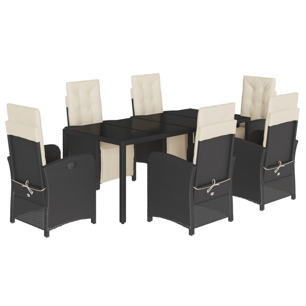 (black and cream, 190 cm table length/ 7 piece) vidaXL Bistro Set 3 Piece with Cushions Bistro Table & Chair Black Poly Rattan-image-OPC-PDRPJ8T-NEW