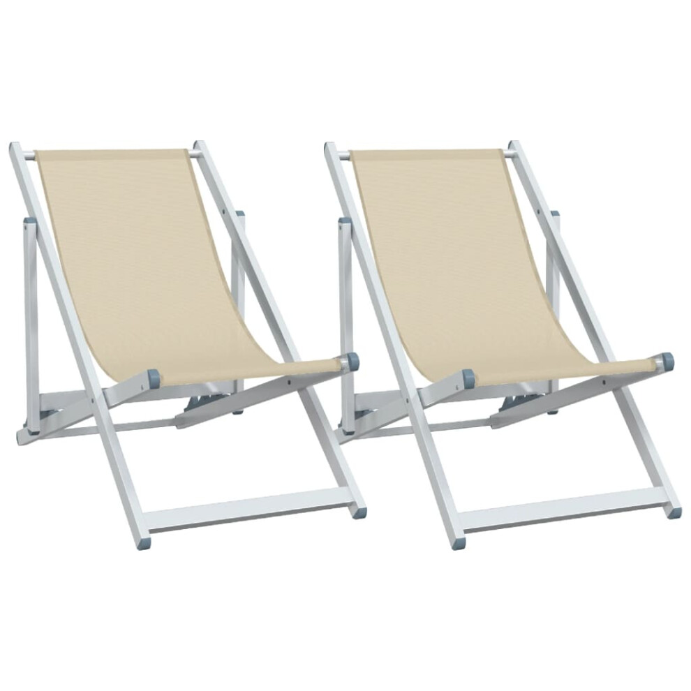 vidaXL Folding Beach Chairs Garden Chair 2 pcs Cream Aluminium and Textilene