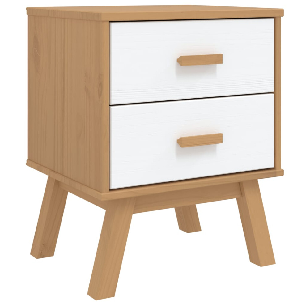 vidaXL Bedside Cabinet Nightstand Bed Table White and Brown Solid Wood Pine