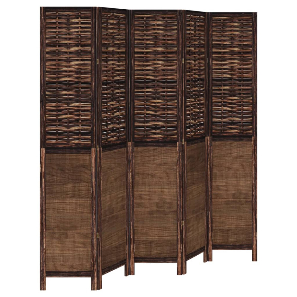 vidaXL Room Divider 5 Panels Privacy Screen Dark Brown Solid Wood Paulownia