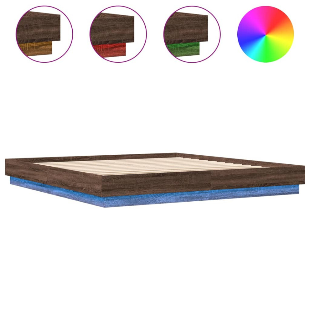 vidaXL Bed Frame with LED Lights Home Bed Base Bedstead Brown Oak 200x200 cm