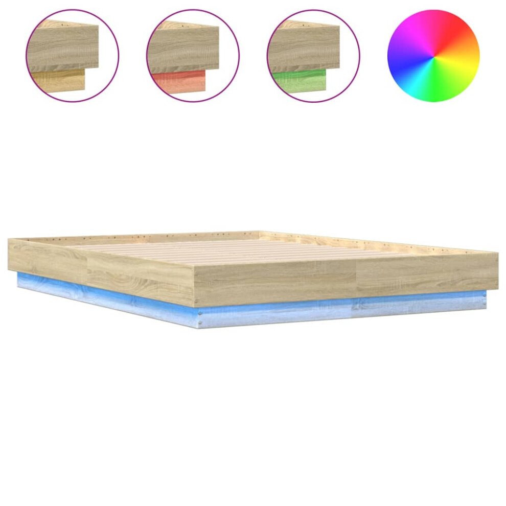 vidaXL Bed Frame with LED Lights Home Bed Base Sonoma Oak 135x190 cm Double