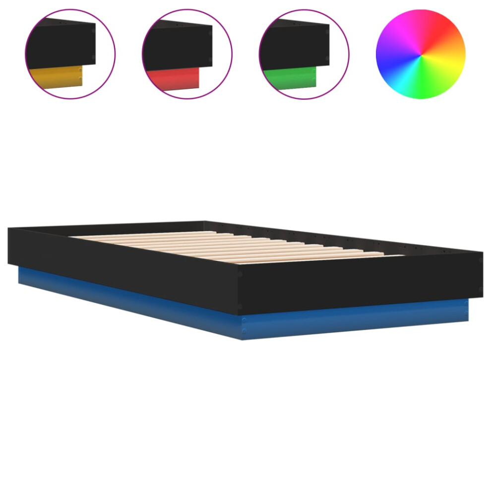 vidaXL Bed Frame with LED Lights Home Bed Base Black 75x190 cm Small Single