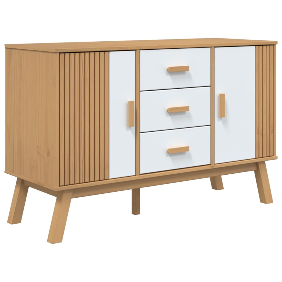 vidaXL Sideboard Cupboard Highboard Cabinet White and Brown Solid Wood Pine