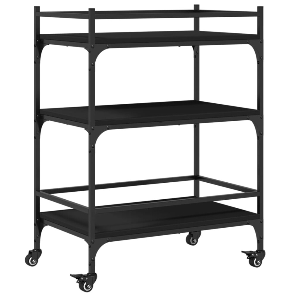 Vidaxl Kitchen Trolley Rolling Cart Storage Cart Trolley Black Engineered Wood