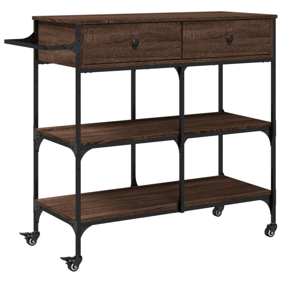 Vidaxl Kitchen Trolley Rolling Cart Storage Cart Brown Oak Engineered Wood