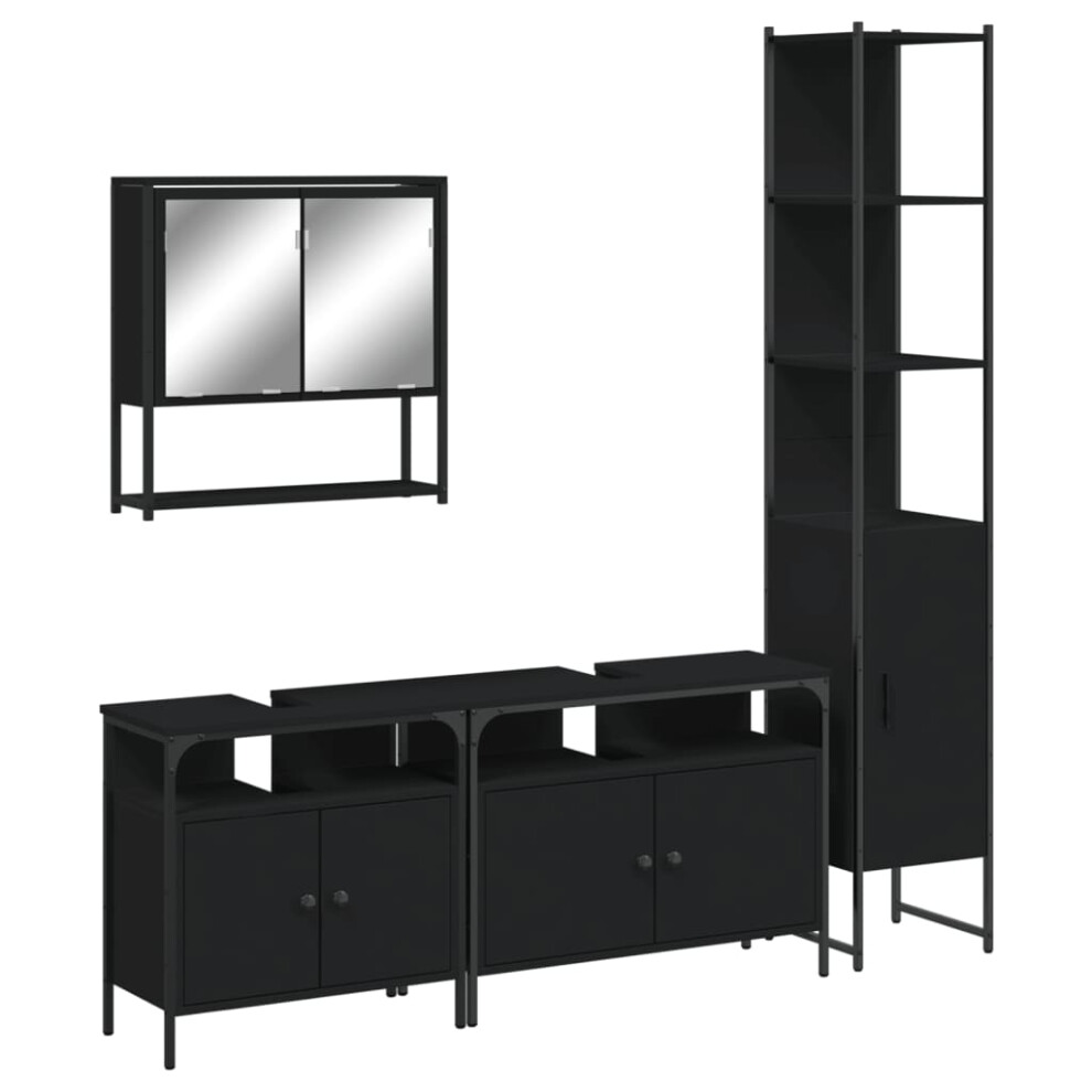 vidaXL Bathroom Furniture Set 4 Piece Mirror Cabinet Black Engineered Wood