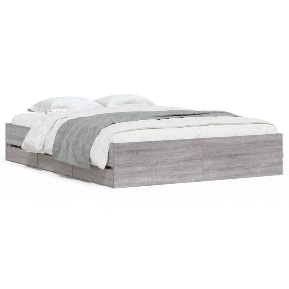 Vidaxl (Grey Sonoma, 150 X 200 Cm) Bed Frame With Drawers Mattress Foundation Bed Base Engineered Wood
