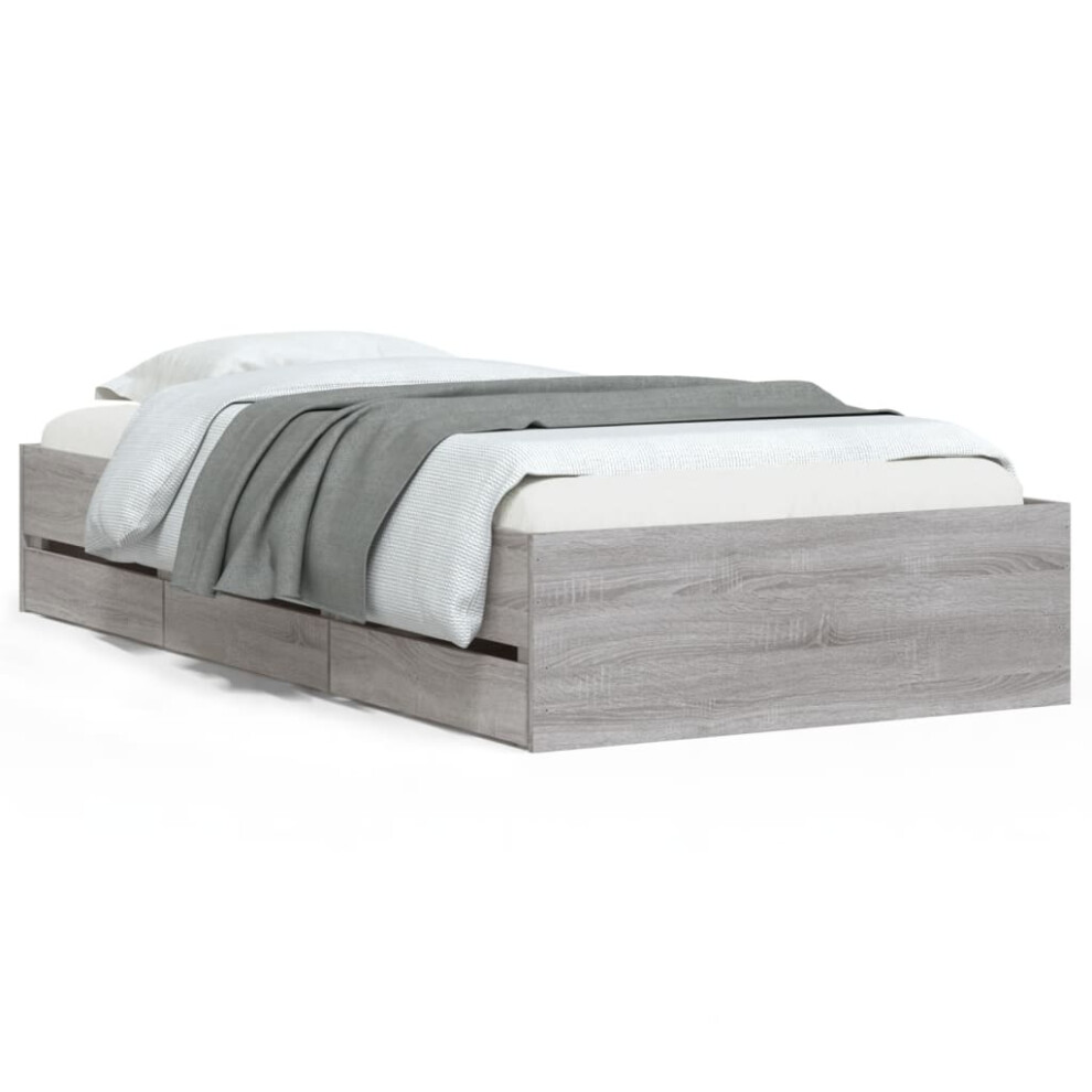 Vidaxl (Grey Sonoma, 75 X 190 Cm) Bed Frame With Drawers Mattress Foundation Bed Base Engineered Wood