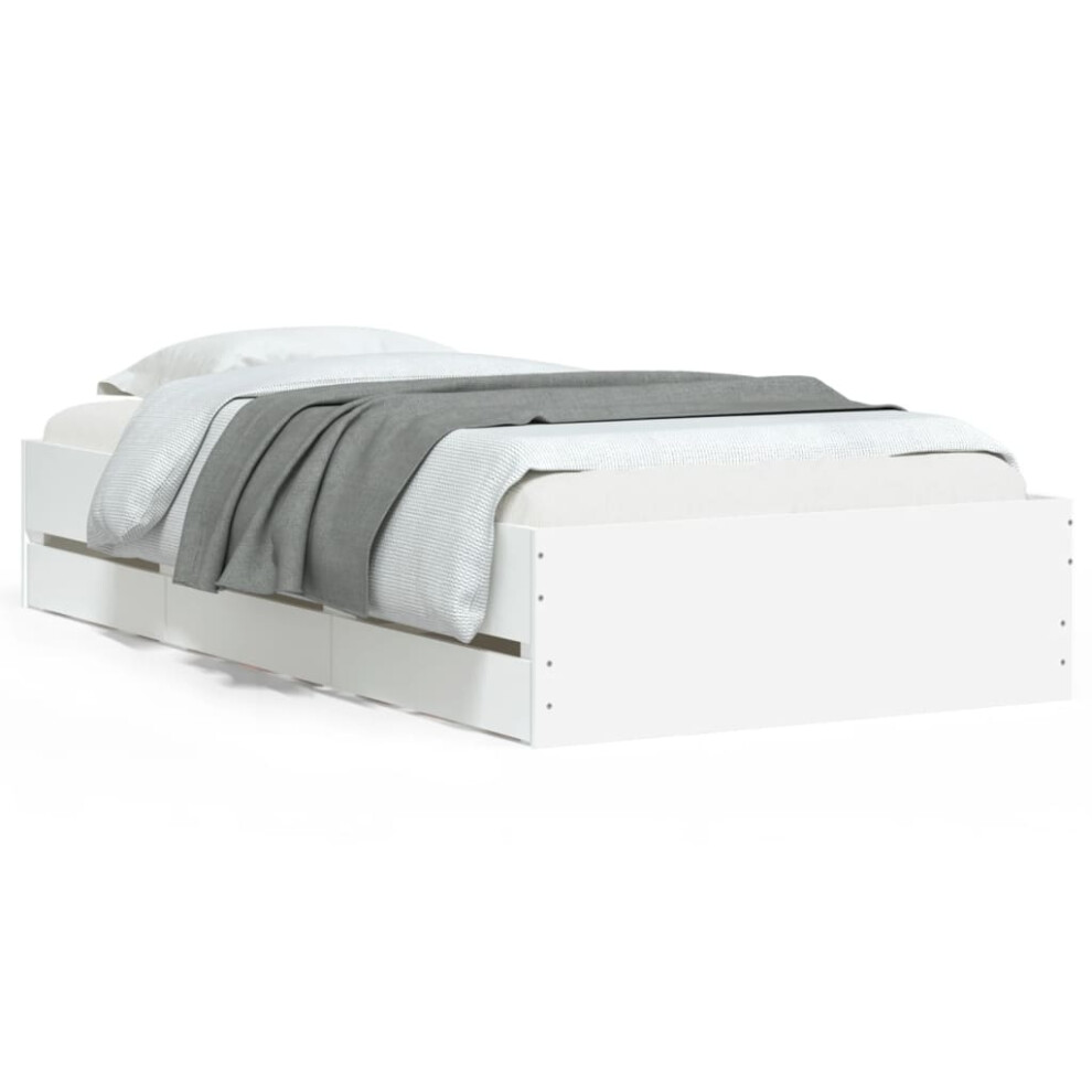 Vidaxl (White, 90 X 190 Cm) Bed Frame With Drawers Mattress Foundation Bed Base Engineered Wood