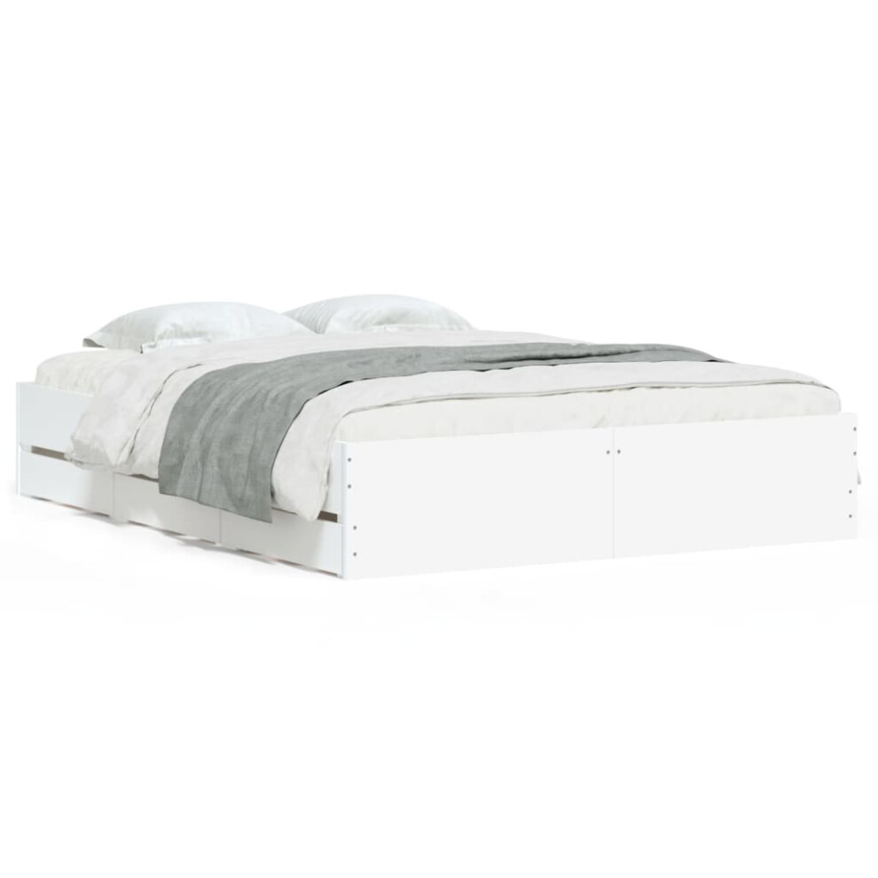 Vidaxl (White, 140 X 200 Cm) Bed Frame With Drawers Mattress Foundation Bed Base Engineered Wood