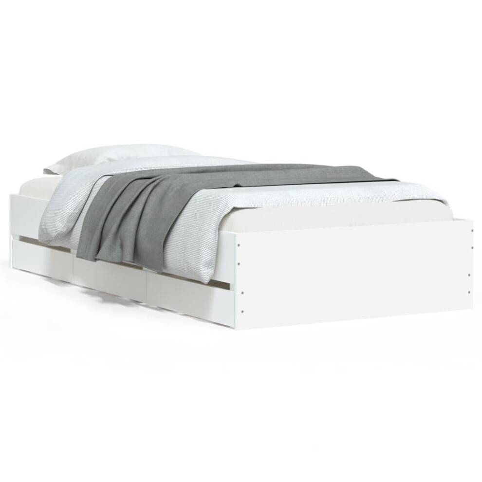 Vidaxl (White, 75 X 190 Cm) Bed Frame With Drawers Mattress Foundation Bed Base Engineered Wood