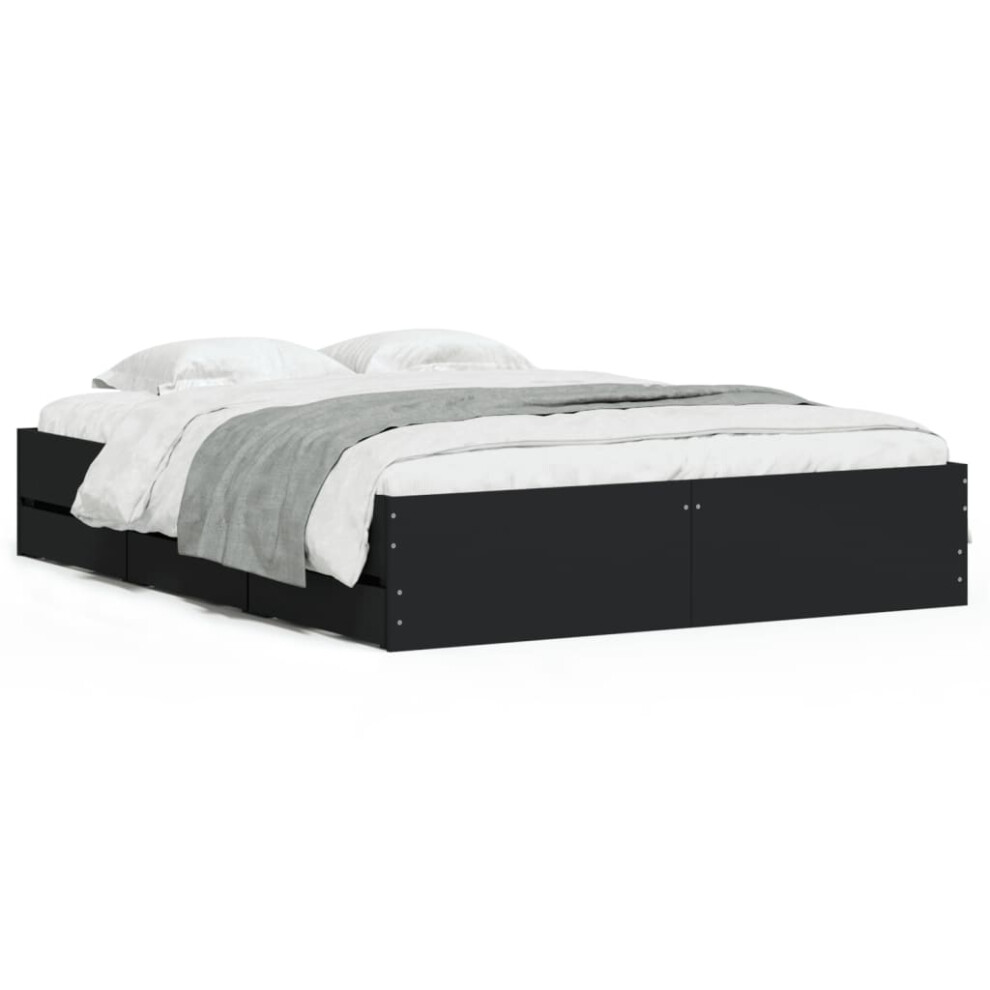 Vidaxl (Black, 140 X 200 Cm) Bed Frame With Drawers Mattress Foundation Bed Base Engineered Wood