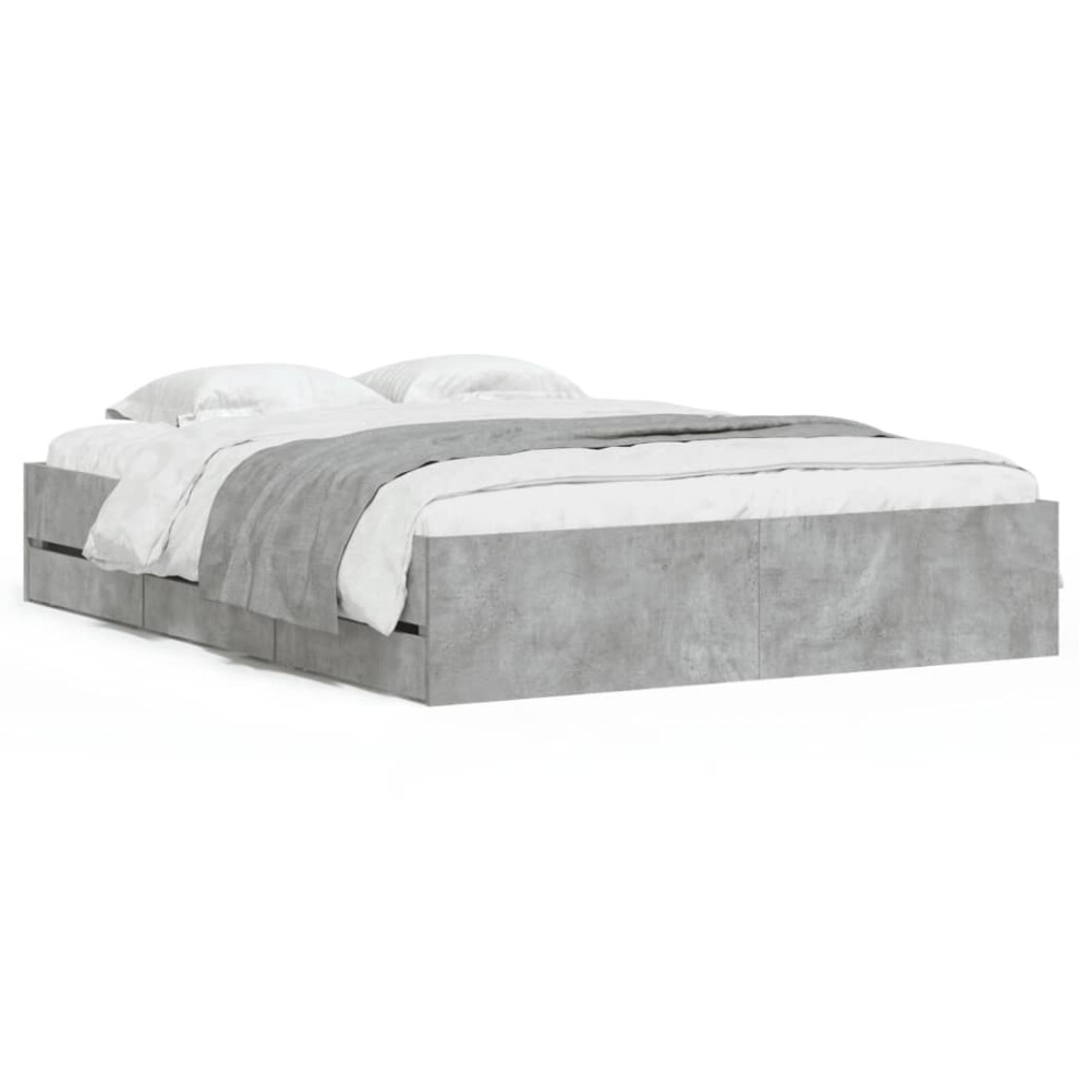 Vidaxl (Concrete Grey, 140 X 200 Cm) Bed Frame With Drawers Mattress Foundation Bed Base Engineered Wood