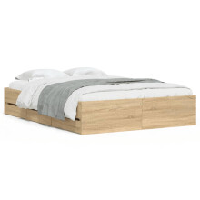 (sonoma oak, 135 x 190 cm) vidaXL Bed Frame with Drawers Mattress Foundation Bed Base Engineered Wood