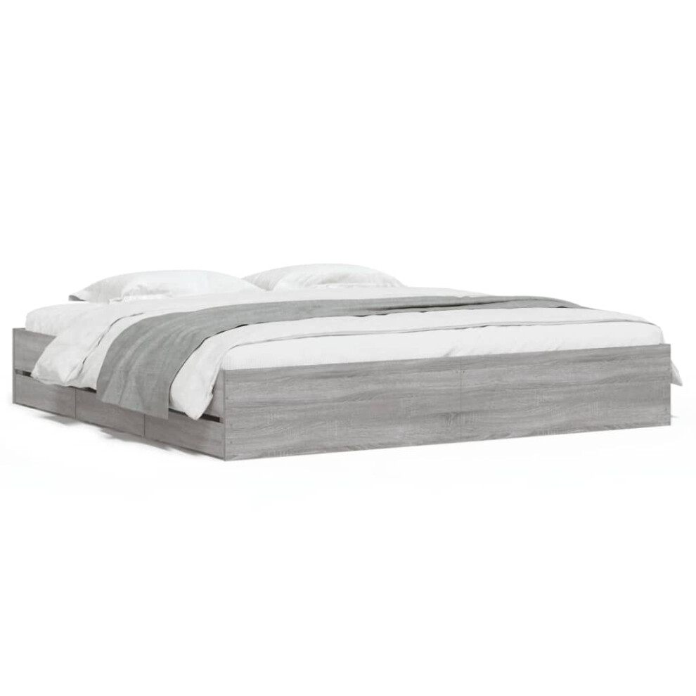 Vidaxl (Grey Sonoma, 200 X 200 Cm) Bed Frame With Drawers Mattress Foundation Bed Base Engineered Wood