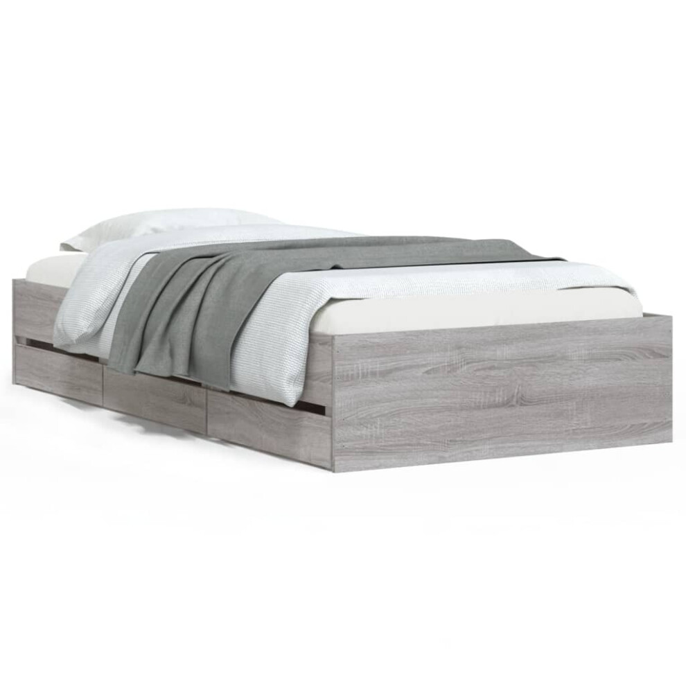 Vidaxl (Grey Sonoma, 90 X 190 Cm) Bed Frame With Drawers Mattress Foundation Bed Base Engineered Wood