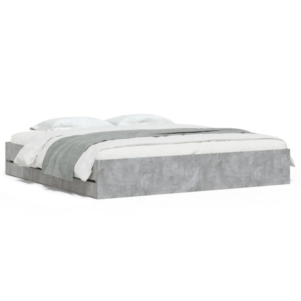 Vidaxl (Concrete Grey, 160 X 200 Cm) Bed Frame With Drawers Mattress Foundation Bed Base Engineered Wood