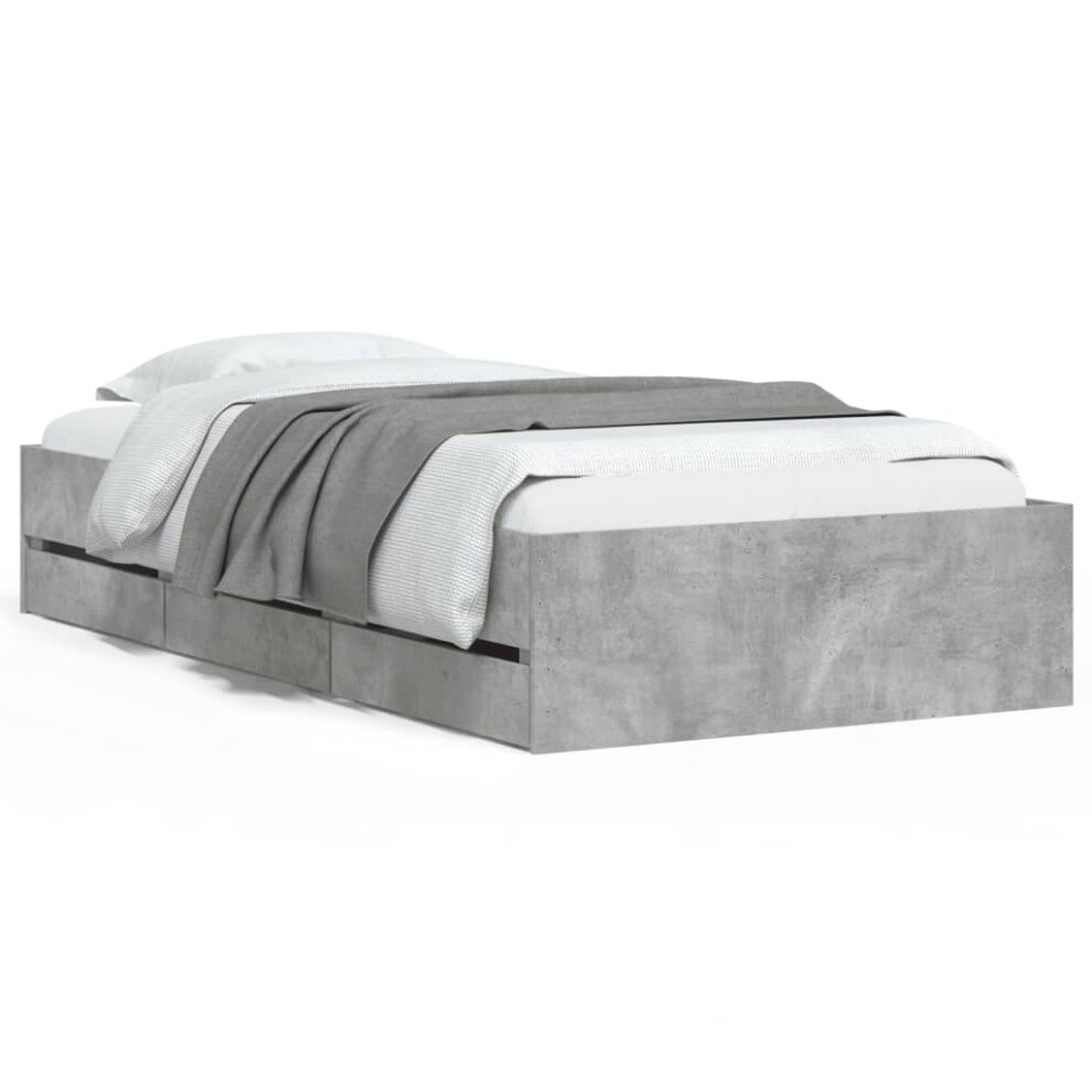 Vidaxl (Concrete Grey, 90 X 200 Cm) Bed Frame With Drawers Mattress Foundation Bed Base Engineered Wood