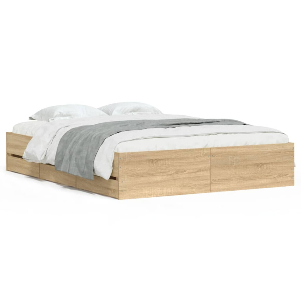 Vidaxl (Sonoma Oak, 150 X 200 Cm) Bed Frame With Drawers Mattress Foundation Bed Base Engineered Wood