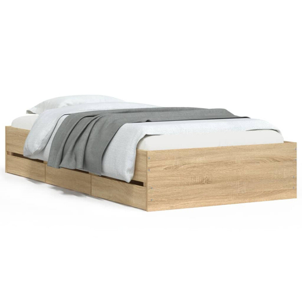 Vidaxl (Sonoma Oak, 75 X 190 Cm) Bed Frame With Drawers Mattress Foundation Bed Base Engineered Wood