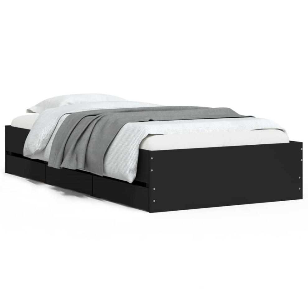Vidaxl (Black, 75 X 190 Cm) Bed Frame With Drawers Mattress Foundation Bed Base Engineered Wood