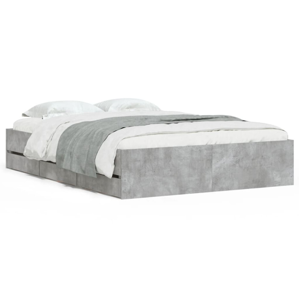 Vidaxl (Concrete Grey, 135 X 190 Cm) Bed Frame With Drawers Mattress Foundation Bed Base Engineered Wood