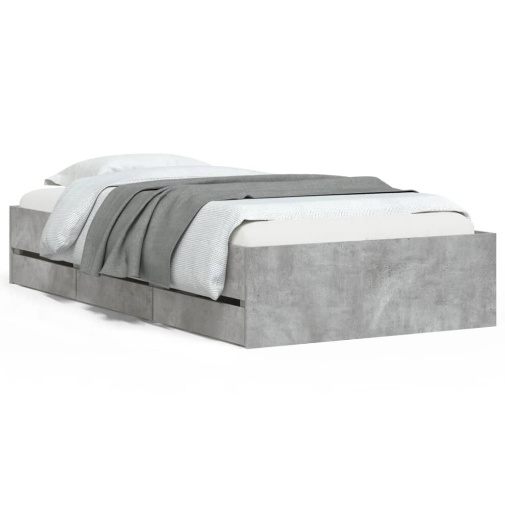 Vidaxl (Concrete Grey, 75 X 190 Cm) Bed Frame With Drawers Mattress Foundation Bed Base Engineered Wood