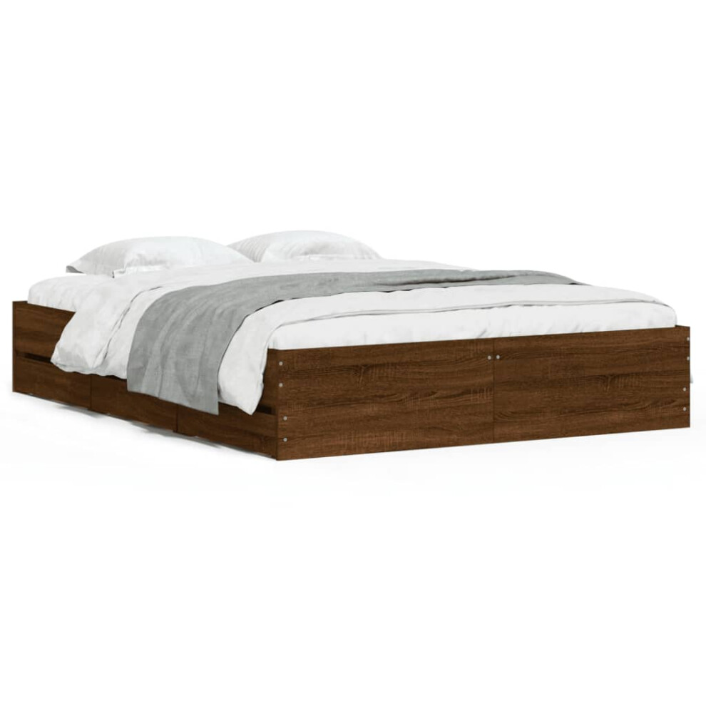 (brown oak, 140 x 190 cm) vidaXL Bed Frame with Drawers Mattress Foundation Bed Base Engineered Wood