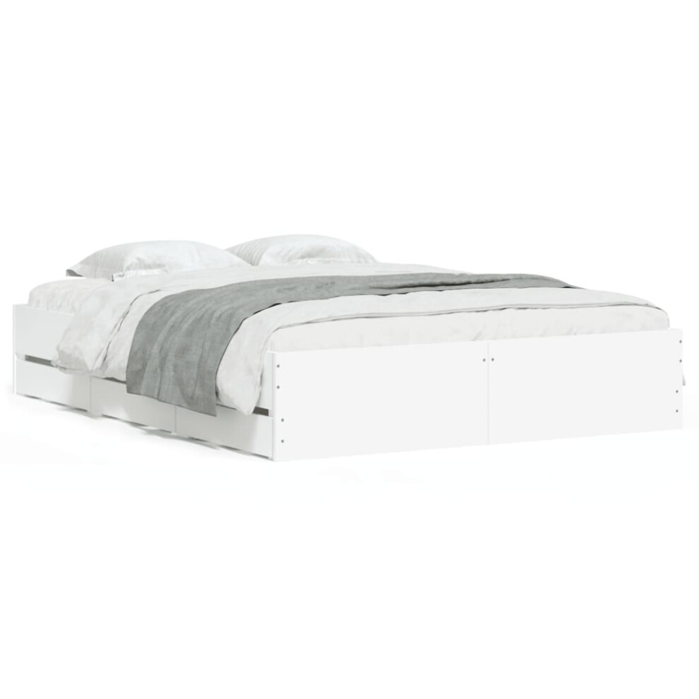 Vidaxl (White, 150 X 200 Cm) Bed Frame With Drawers Mattress Foundation Bed Base Engineered Wood