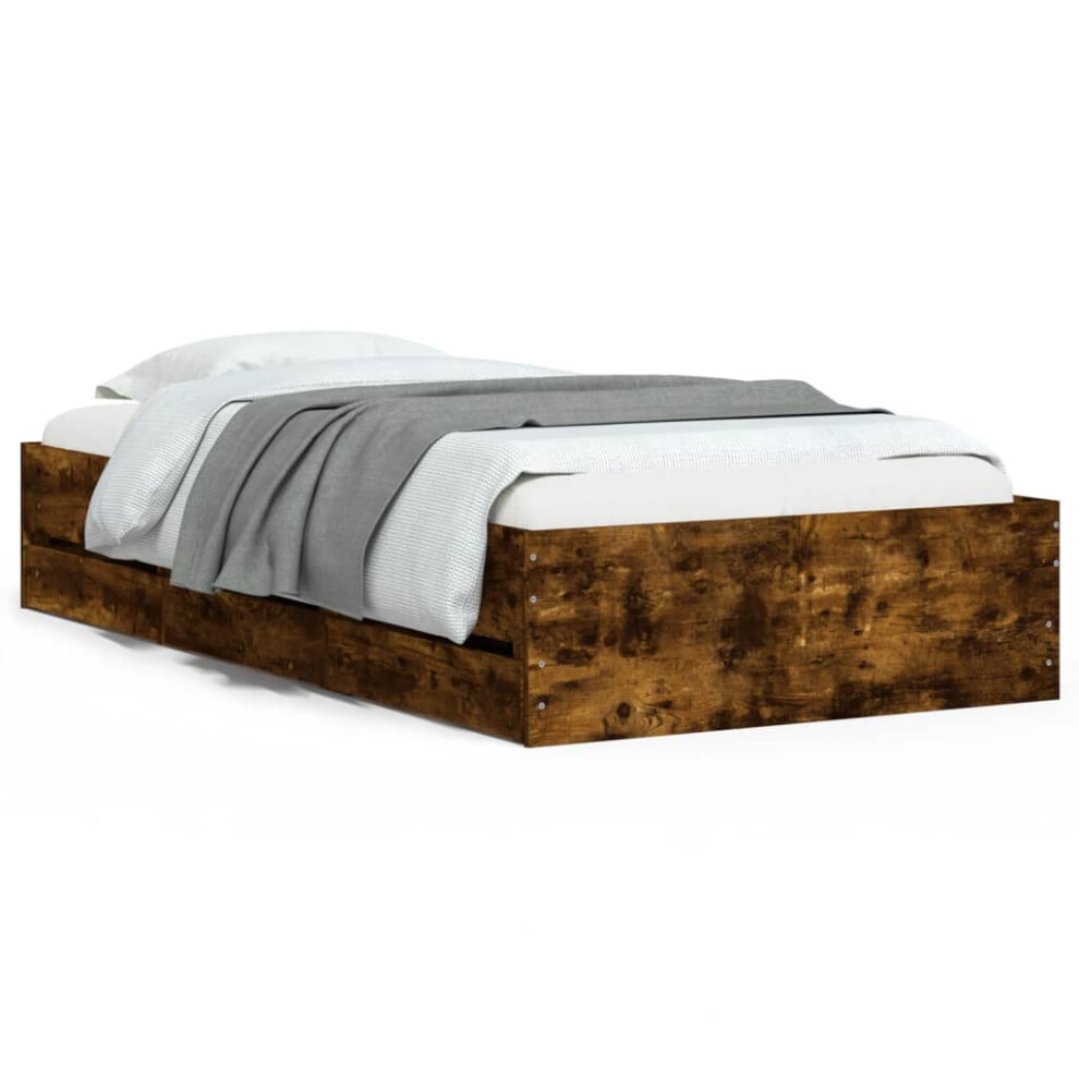 Vidaxl (Smoked Oak, 90 X 200 Cm) Bed Frame With Drawers Mattress Foundation Bed Base Engineered Wood
