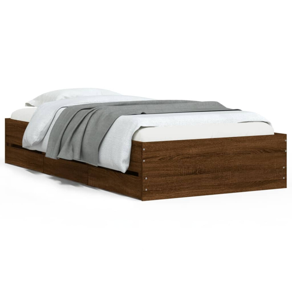 Vidaxl (Brown Oak, 75 X 190 Cm) Bed Frame With Drawers Mattress Foundation Bed Base Engineered Wood