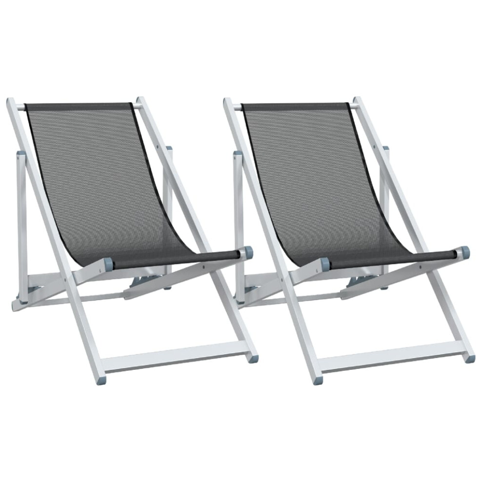 vidaXL Folding Beach Chairs Garden Chair 2 pcs Grey Aluminium and Textilene