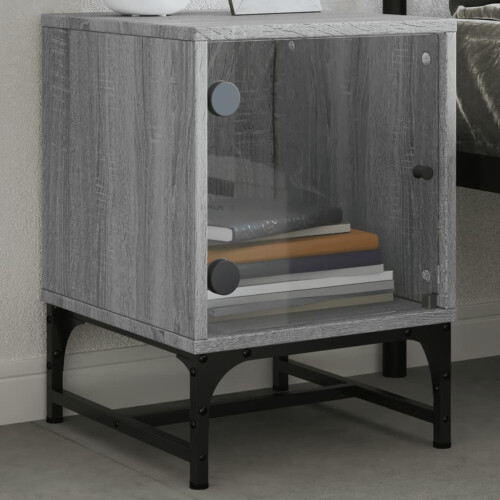 VidaXL vidaXL Bedside Cabinets with Glass Doors Bed Side Table 2 pcs Grey Sonoma 2