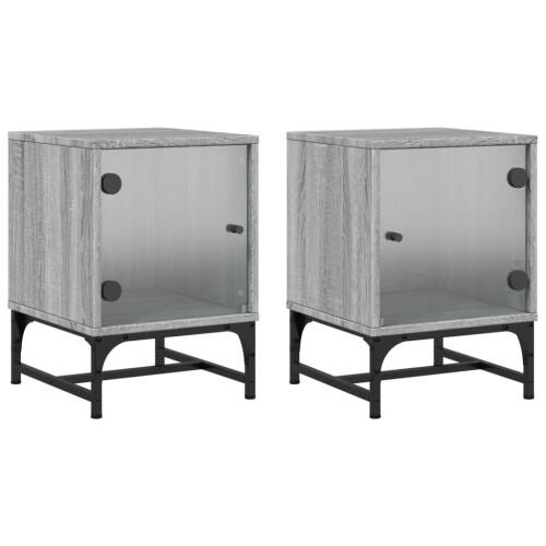 VidaXL vidaXL Bedside Cabinets with Glass Doors Bed Side Table 2 pcs Grey Sonoma 1