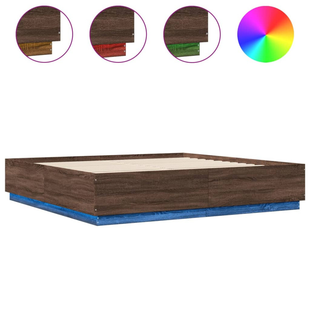 vidaXL Bed Frame & LED Lights Brown Oak 180x200 cm Super King Engineered Wood