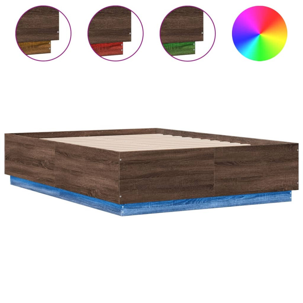 vidaXL Bed Frame with LED Lights Bed Brown Oak Small Double Engineered Wood