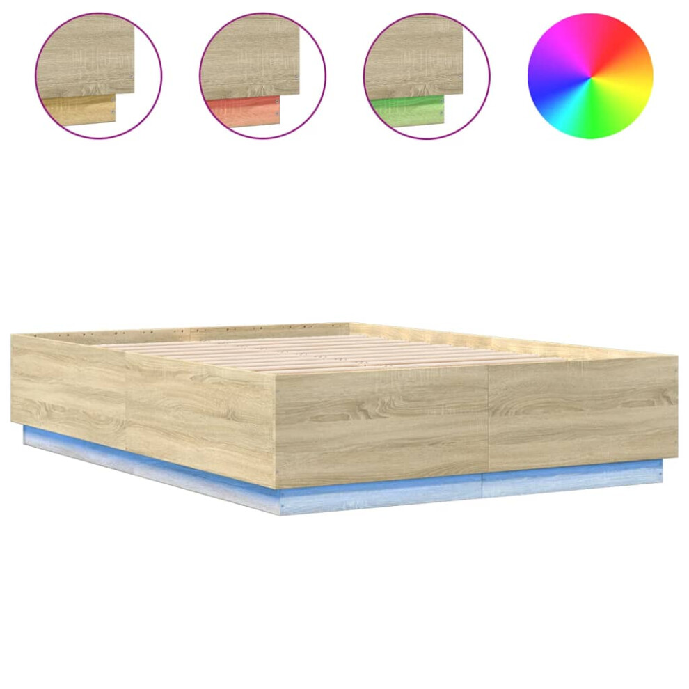 Vidaxl Bed Frame & Led Lights Sonoma Oak 150X200 Cm King Size Engineered Wood