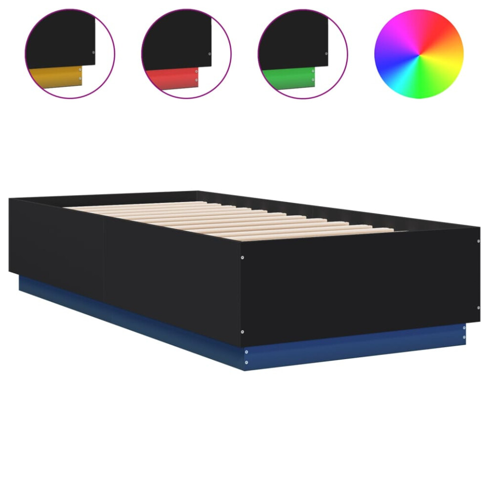 vidaXL Bed Frame with LED Lights Home Bed Base Black 90x200 cm Engineered Wood