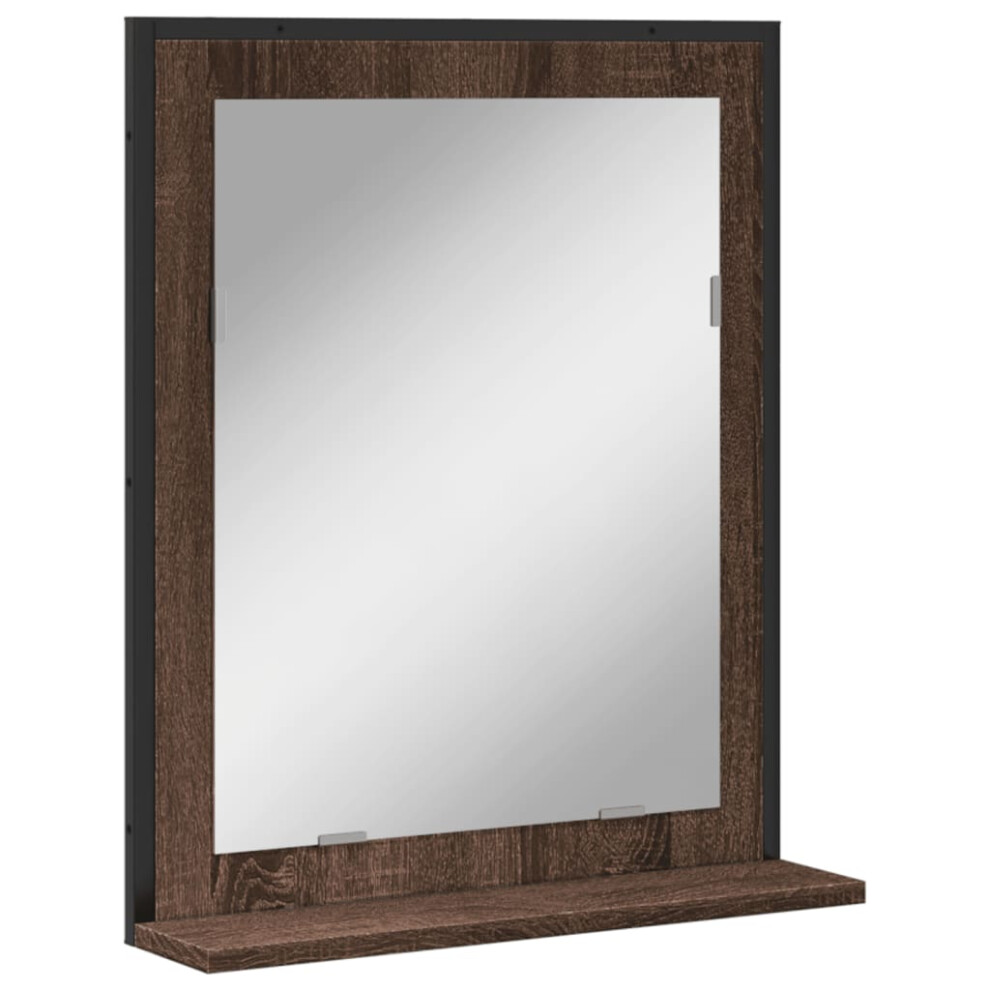 vidaXL Bathroom Mirror with Shelf Bath Wall Mirror Brown Oak Engineered Wood