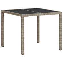 vidaXL Garden Table with Glass Top Outdoor Dining Table Light Grey Poly Rattan
