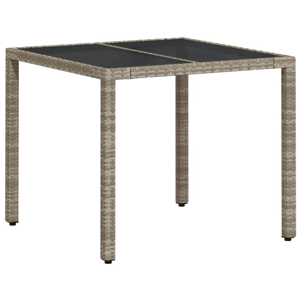 vidaXL Garden Table With Glass Top Outdoor Dining Table Light Grey Poly Rattan