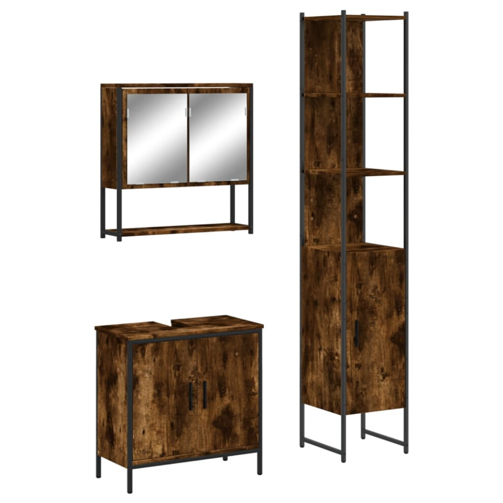 Vidaxl Bathroom Furniture Set 3 Piece Sink Cabinet Smoked Oak Engineered Wood