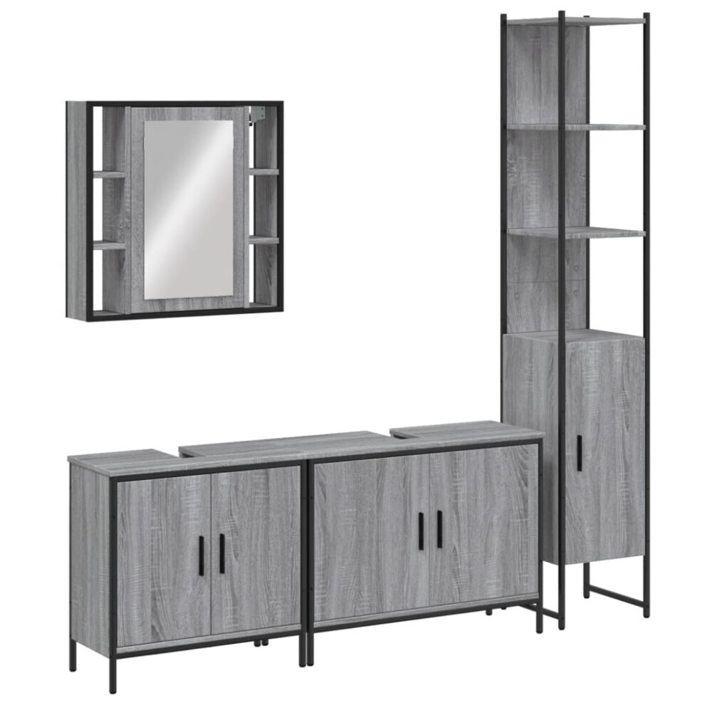 vidaXL Bathroom Cabinet Set 4 Piece Sink Cabinet Grey Sonoma Engineered Wood