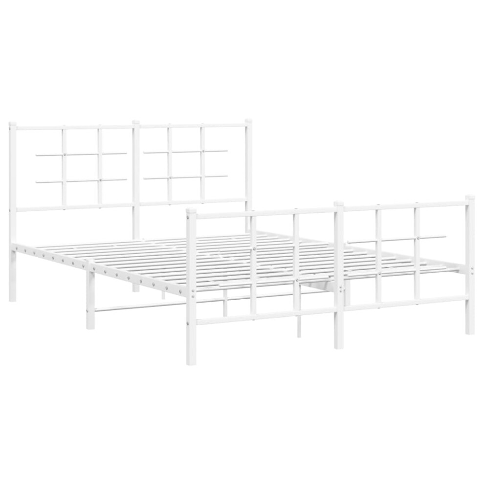 Vidaxl (White, 135 X 190 Cm/With Headboard & Footboard) Metal Bed Frame With Headboard Home Bed Base Bedstead Black 90X200 Cm