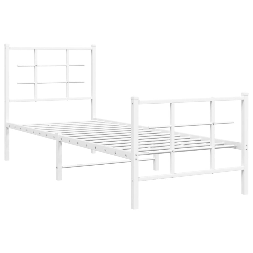Vidaxl (White, 75 X 190 Cm/With Headboard & Footboard) Metal Bed Frame With Headboard Home Bed Base Bedstead Black 90X200 Cm