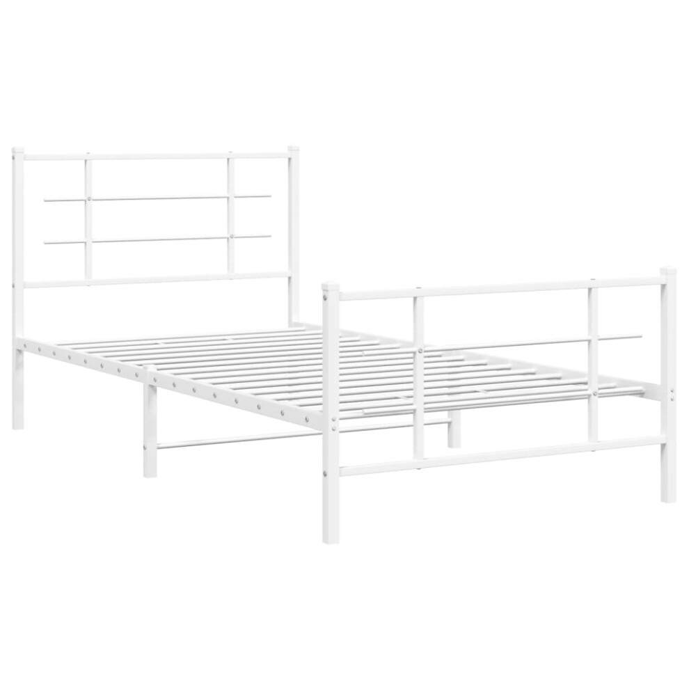 Vidaxl (White, 107 X 203 Cm/With Headboard & Footboard) Metal Bed Frame With Headboard Home Bed Base Bedstead Black 90X200 Cm